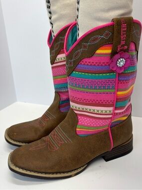 Twister Blazin Roxx Camilla Toddler Zip Up Western Boots With Serape Accent Sz 3